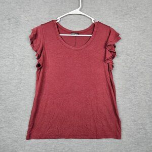 Express Size M Frill Lace Trim Round Neck Red Short Sleeve Tee NEW